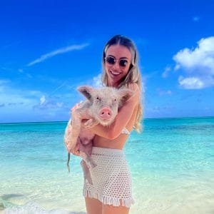 Pig being held